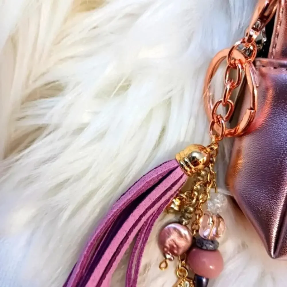 Yves Saint‎ Laurent PINK Metallic Cosmetic Bag Crossbody Converted Pearls Tassle